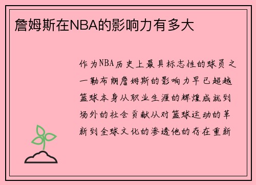 詹姆斯在NBA的影响力有多大