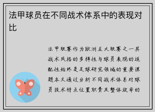 法甲球员在不同战术体系中的表现对比
